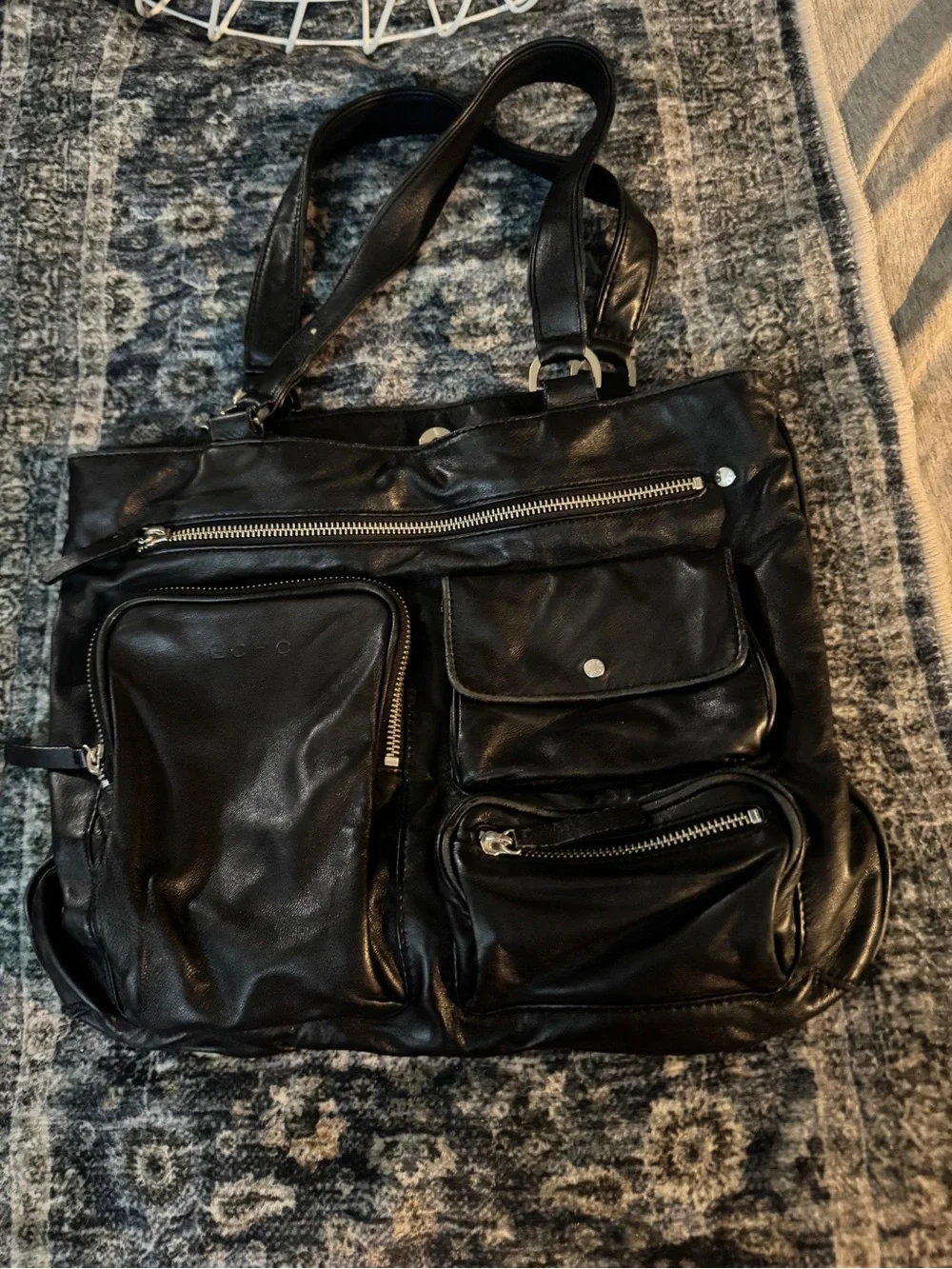 Echo Black Leather Multi-Pocket Messenger Bag